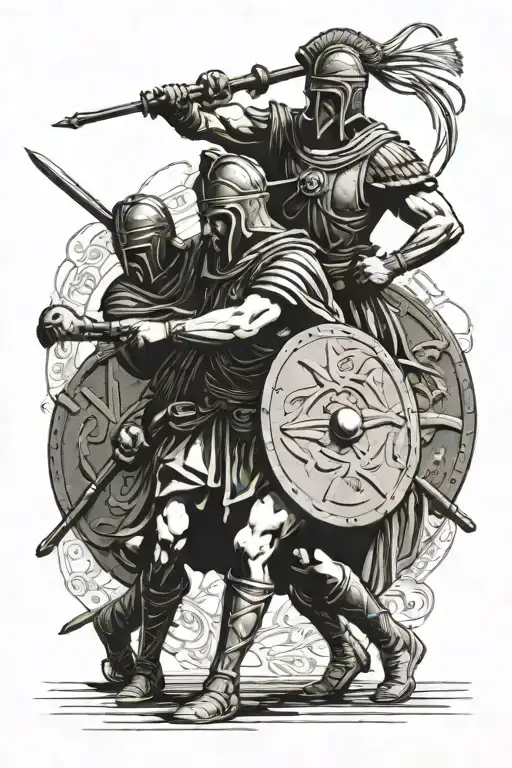 Greek ancient soldiers fighting alongside modern greek soldiers tattoo design idea
