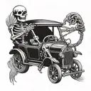 skeleton driving a car tattoo design idea