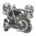 skeleton driving a car tattoo design idea