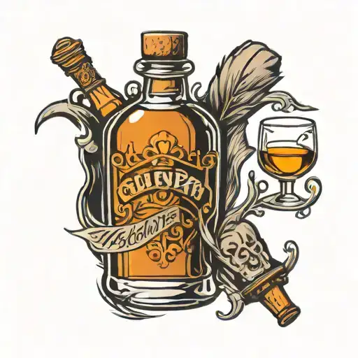 Whisky bottle and Glencairn glass filled tattoo design idea