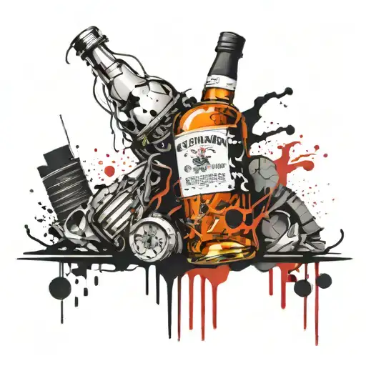 Whisky bottle and Glencairn glass filled tattoo design idea