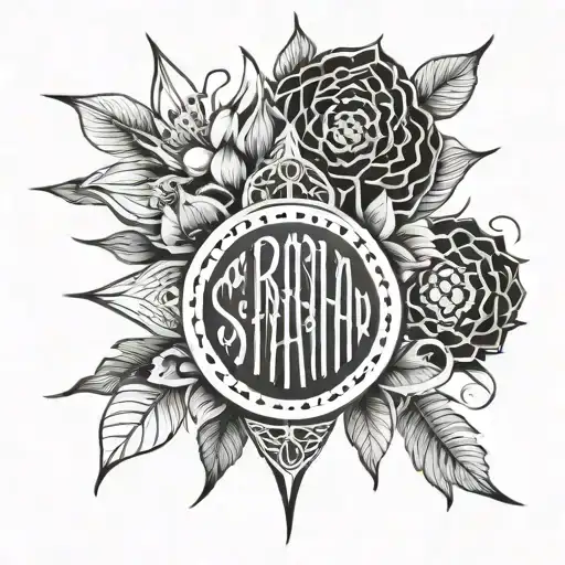 Pair tattoo for friends. Black and white in the style of Opium with the inscription: "Sanshain community" tattoo design idea