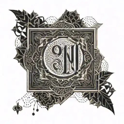 An intricate geometric design incorporating the birthdate '11 April 1996' in a subtle and stylish way, symbolizing Gurinder Singh's birth and identity tattoo design idea