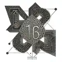 An intricate geometric design incorporating the birthdate '11 April 1996' in a subtle and stylish way, symbolizing Gurinder Singh's birth and identity tattoo design idea