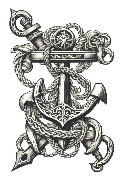 anchor intertwined with scroll wrapped tattoo design idea