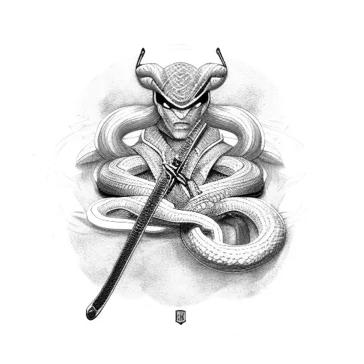 viper snake bull firearms ninja sword superhero gods tattoo design idea