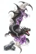 Black Dragon behind DM screen with Claw full of Dice and purple smoke  tattoo design idea