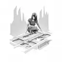 train tracks with girl sitting on them tattoo design idea