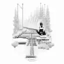 train tracks with girl sitting on them tattoo design idea