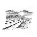 train tracks with girl sitting on them tattoo design idea