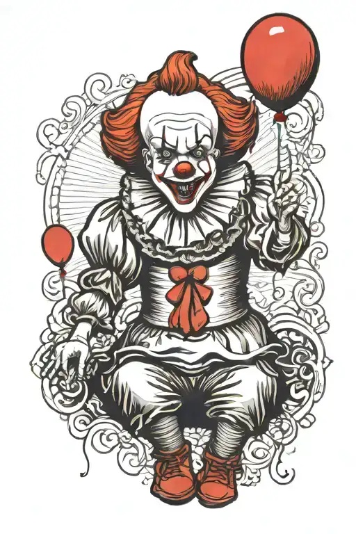 pennywise clown with red balloon tattoo design idea