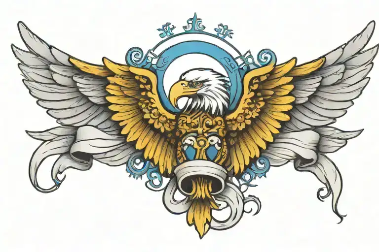 hydrocephalus ribbon with eagle wings wrapped tattoo design idea