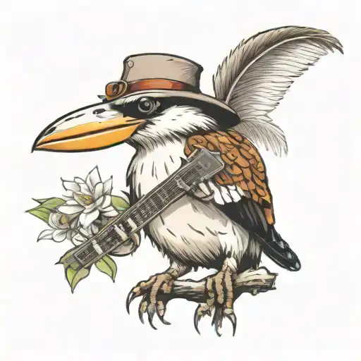 kookaburra and frog playing banjo tattoo design idea