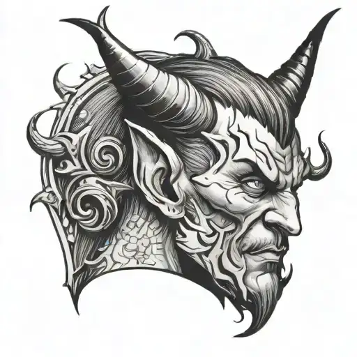 devil advising on the side of the ear tattoo design idea