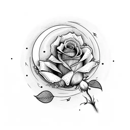 moon with a rose  tattoo design idea
