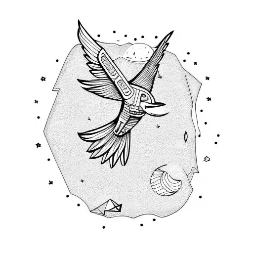 astronaut with bird representing perseverance  tattoo design idea