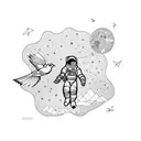 astronaut with bird representing perseverance  tattoo design idea
