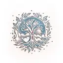 A traditional style tattoo of a tree with branches shaped like different types of food, symbolizing the client's connection to nature and love for culinary arts tattoo design idea