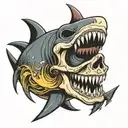 skull , shark, sea waves  tattoo design idea