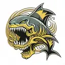 skull , shark, sea waves  tattoo design idea