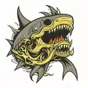 skull , shark, sea waves  tattoo design idea