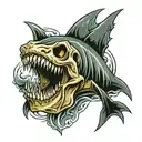 skull , shark, sea waves  tattoo design idea