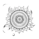 A sunflower with delicate moon phases incorporated into its petals, symbolizing the everlasting bond between sisters tattoo design idea