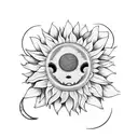 A sunflower with delicate moon phases incorporated into its petals, symbolizing the everlasting bond between sisters tattoo design idea