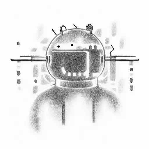 Faceless android, walking at new york street, holding a scalpel, 77st with Lexington, at night, raining, with an ambulan tattoo design idea