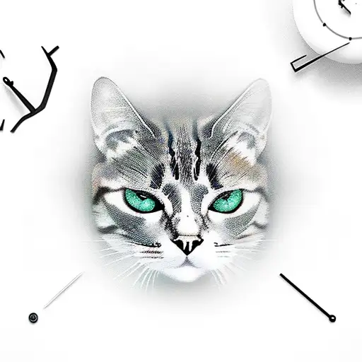 cat's eye with mechanical tools and clocks tattoo design idea