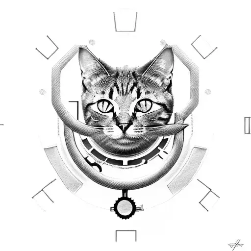 cat's eye with mechanical tools and clocks tattoo design idea