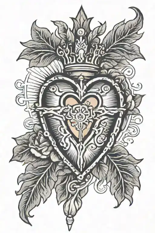 sacred heart with rosary wrapped tattoo design idea