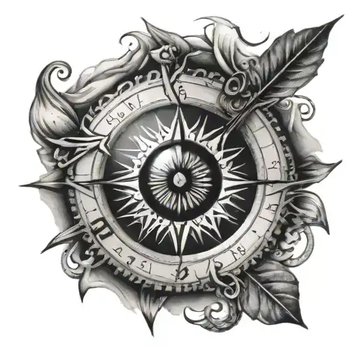 realistic eye, compass rose tattoo tattoo design idea