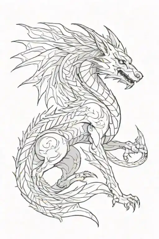 dragon behind a wolf standing tattoo design idea