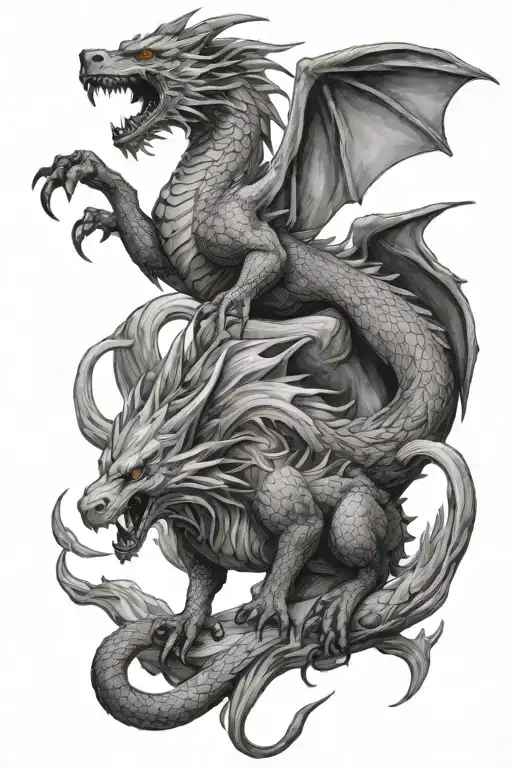dragon and wolf standing tattoo design idea
