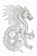 dragon behind a wolf standing tattoo design idea