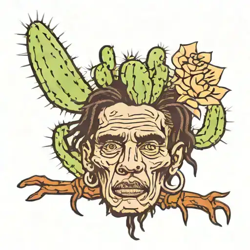 Cactus whith dreads and travis scott signature face  tattoo design idea
