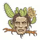 Cactus whith dreads and travis scott signature face  tattoo design idea