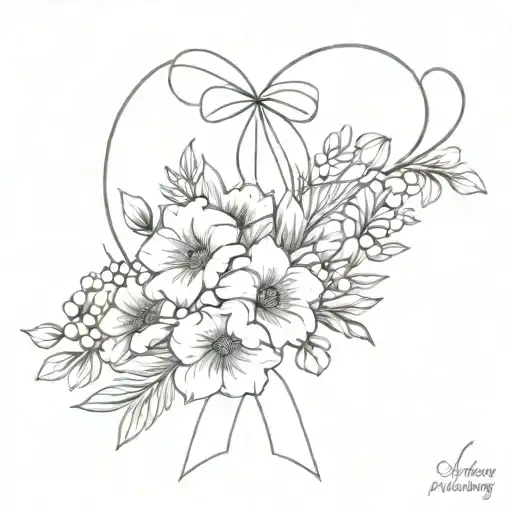 birth flowers bouquet with a bow including january, april, september, and november tattoo design idea