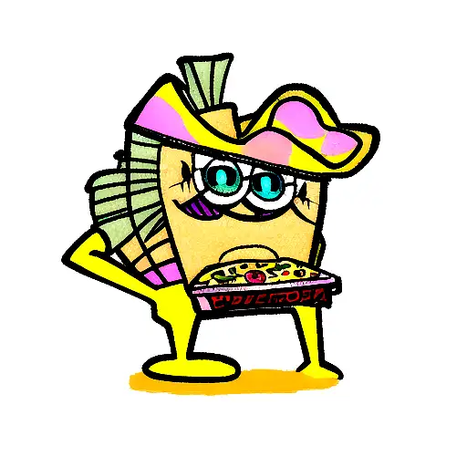 SpongeBob SquarePants wearing a cowboy hat and holding a pizza box tattoo design idea