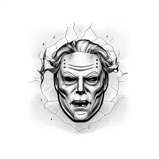 micheal myers face split in the middle tattoo design idea