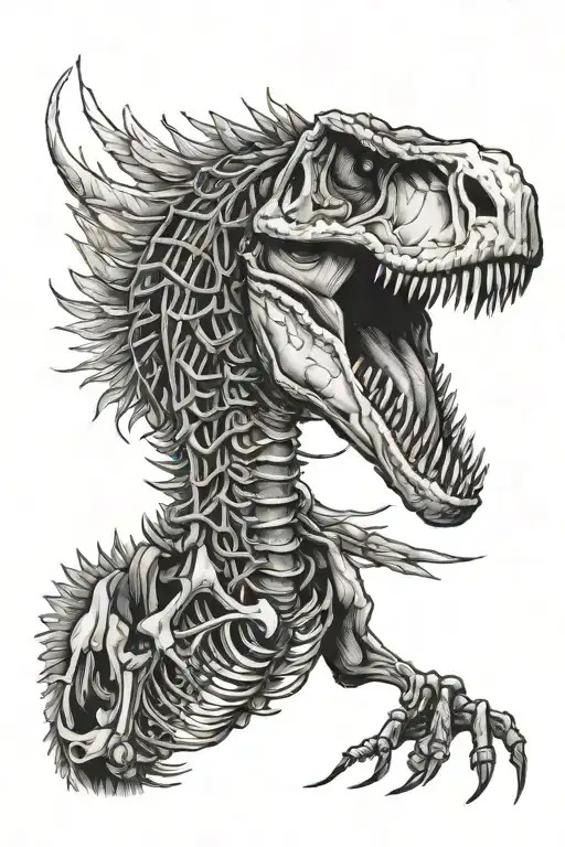 fine line velociraptor skeleton playing tattoo design idea