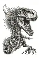 fine line velociraptor skeleton playing tattoo design idea