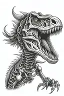 fine line velociraptor skeleton playing tattoo design idea