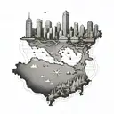 A dotwork tattoo of a map featuring the cities of Singapore, Beijing, Sydney, St Lucia, and St Marteen connected by dotted lines tattoo design idea