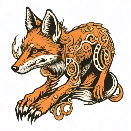 full body fox that is split down the middle half alive half skeleton  tattoo design idea