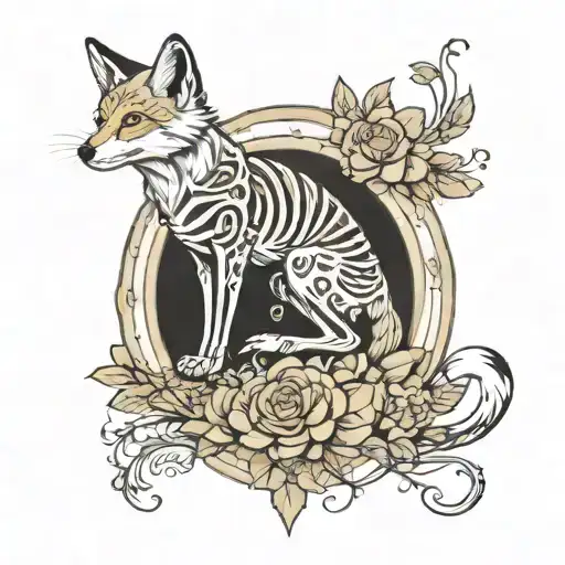 half alive half skeleton full body fox for an arm sleve tattoo design idea