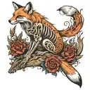 half alive half skeleton down the middle full body fox for an arm sleve  tattoo design idea