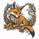 half alive half skeleton down the middle full body fox for an arm sleve  tattoo design idea