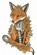 full body fox that is split down the middle half alive half skeleton  tattoo design idea